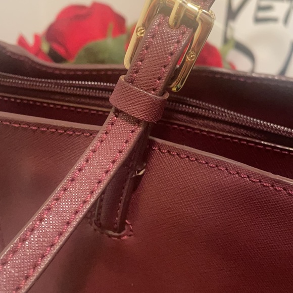 Ladies TORY BURCH LEATHER TOTE BAG Burgundy - Picture 10 of 15